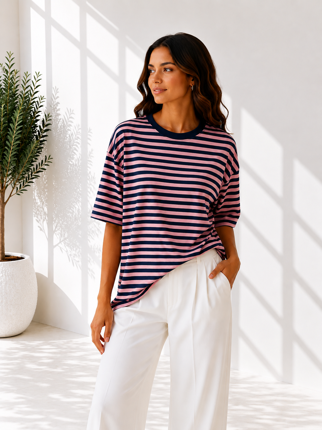 STREPEN T-SHIRT ZWART/ROZE
