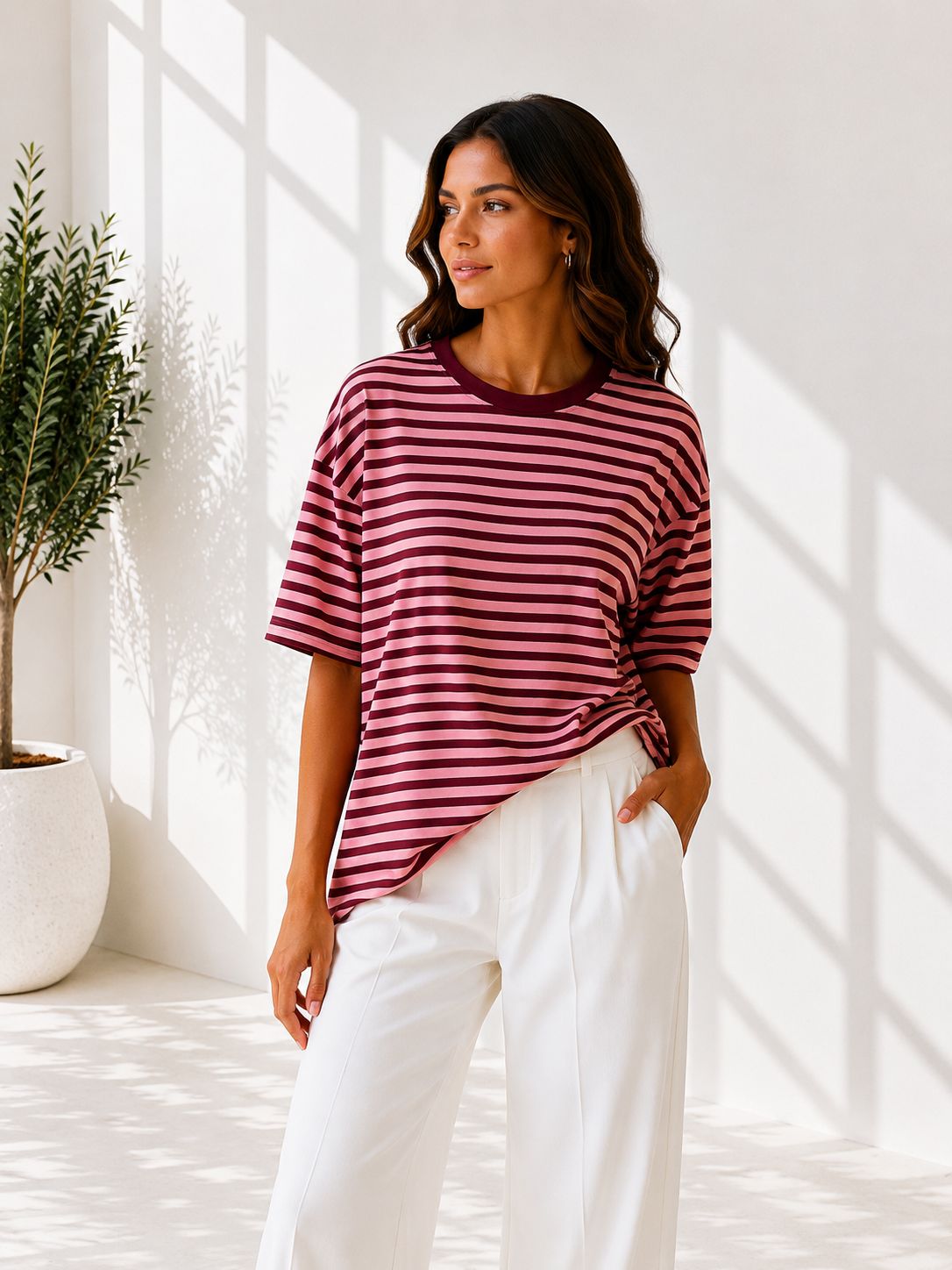 STREPEN T-SHIRT ROZE/BORDEAUX