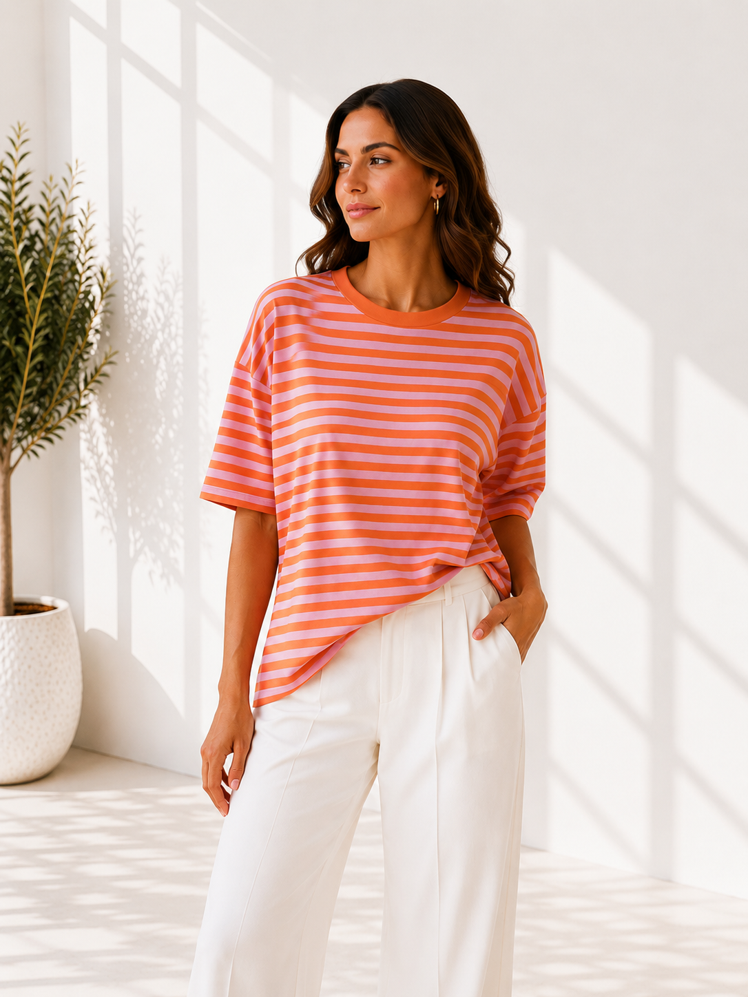 STREPEN T-SHIRT ORANJE/ROZE