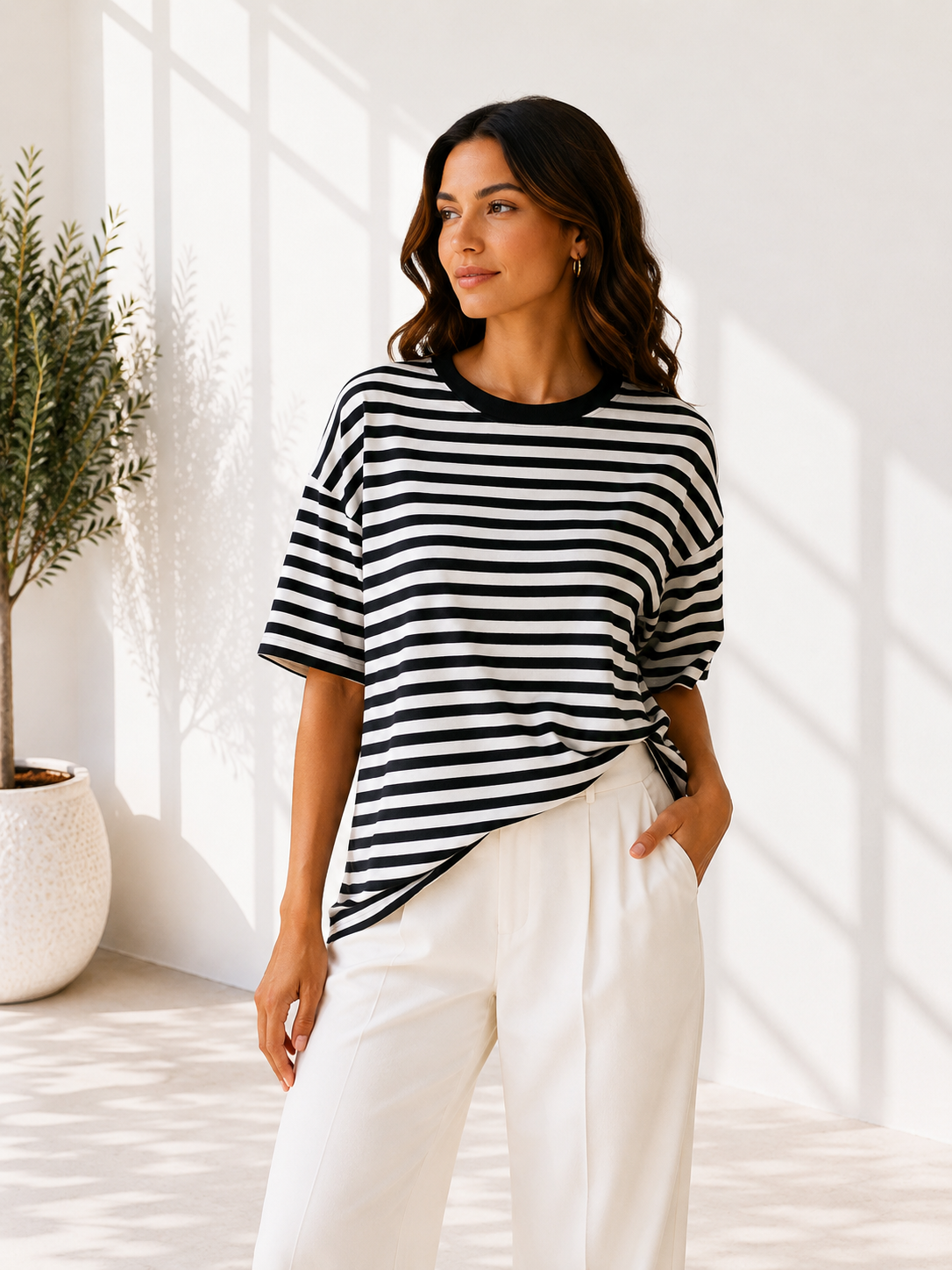 STREPEN T-SHIRT ZWART/WIT