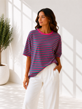 STREPEN T-SHIRT ROZE/PETROLGROEN