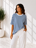 STREPEN T-SHIRT WIT/DONKERBLAUW