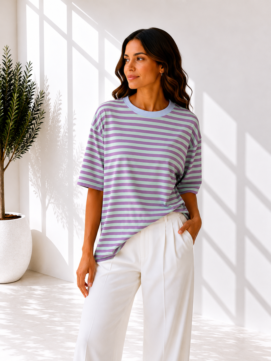 STREPEN T-SHIRT BLAUW/LILA