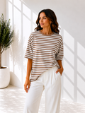 STREPEN T-SHIRT TAUPE/WIT