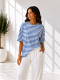 STREPEN T-SHIRT BLAUW/WIT