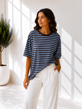 STREPEN T-SHIRT DONKERBRUIN/BLAUW