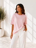 STREPEN T-SHIRT ROZE/WIT